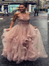 A line Tulle Ruffles Prom Dress with Applique and Beading LBQ2462